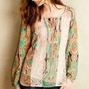 Anthropologie MEADOW RUE Giada Floral Crochet Boho Top M